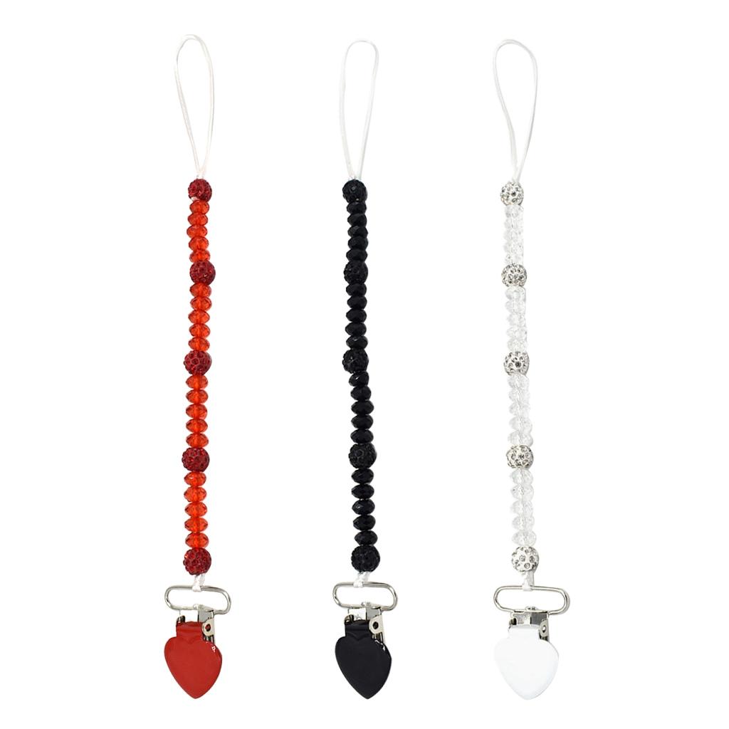 3 Pieces Baby Pacifier Crystal Pacifier Chain Clip  Black  White  Red