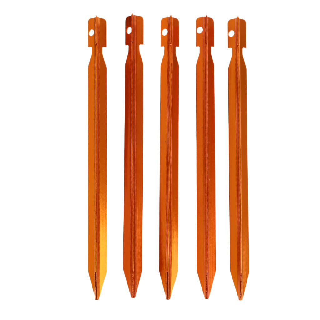 5 Piece Outdoor Camping Fishing Awning 18cm Aluminum Tent Stakes Pegs Orange