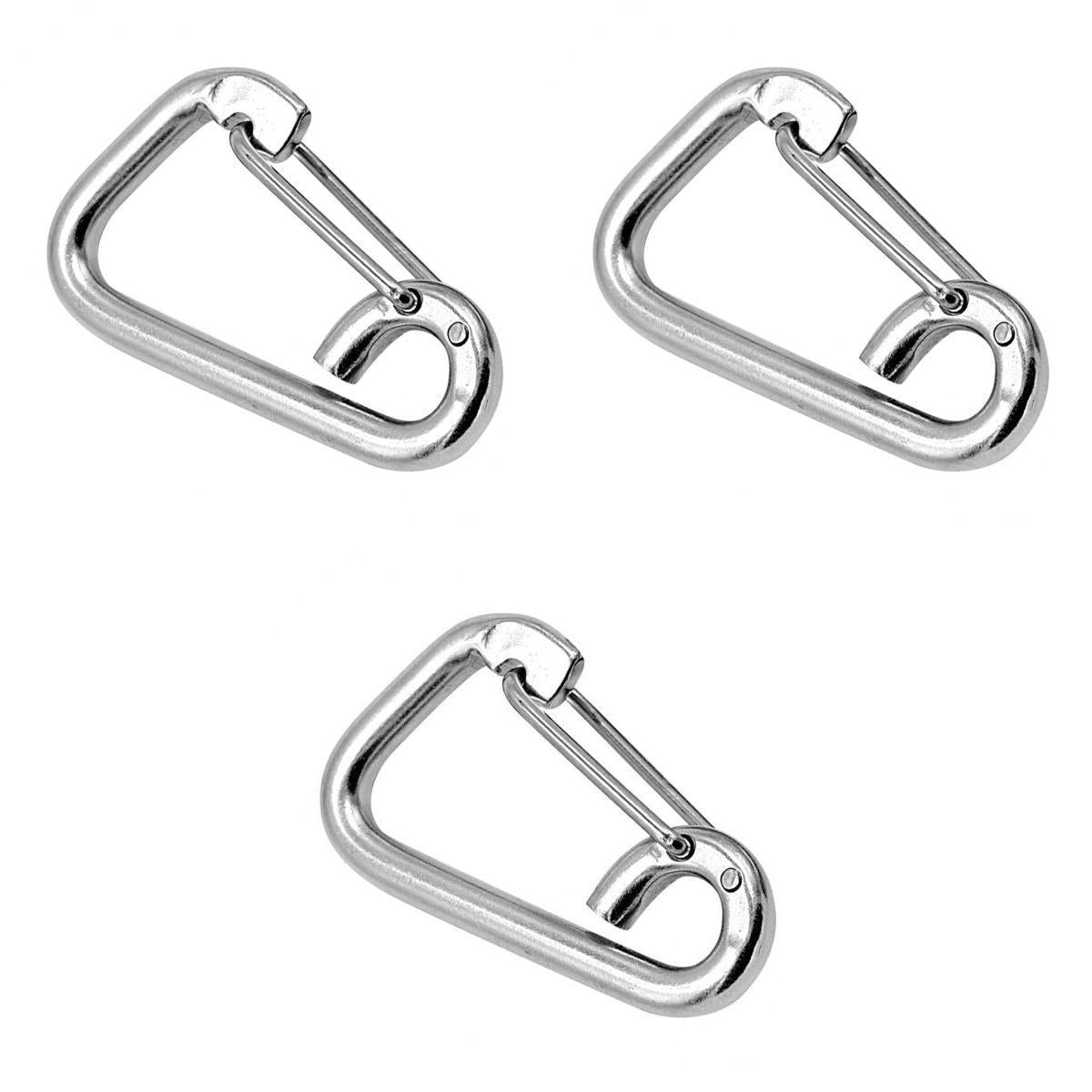3 Pieces 304 Stainless Steel Spring Hook Carabiner Clip Keychain M6 M8 M10