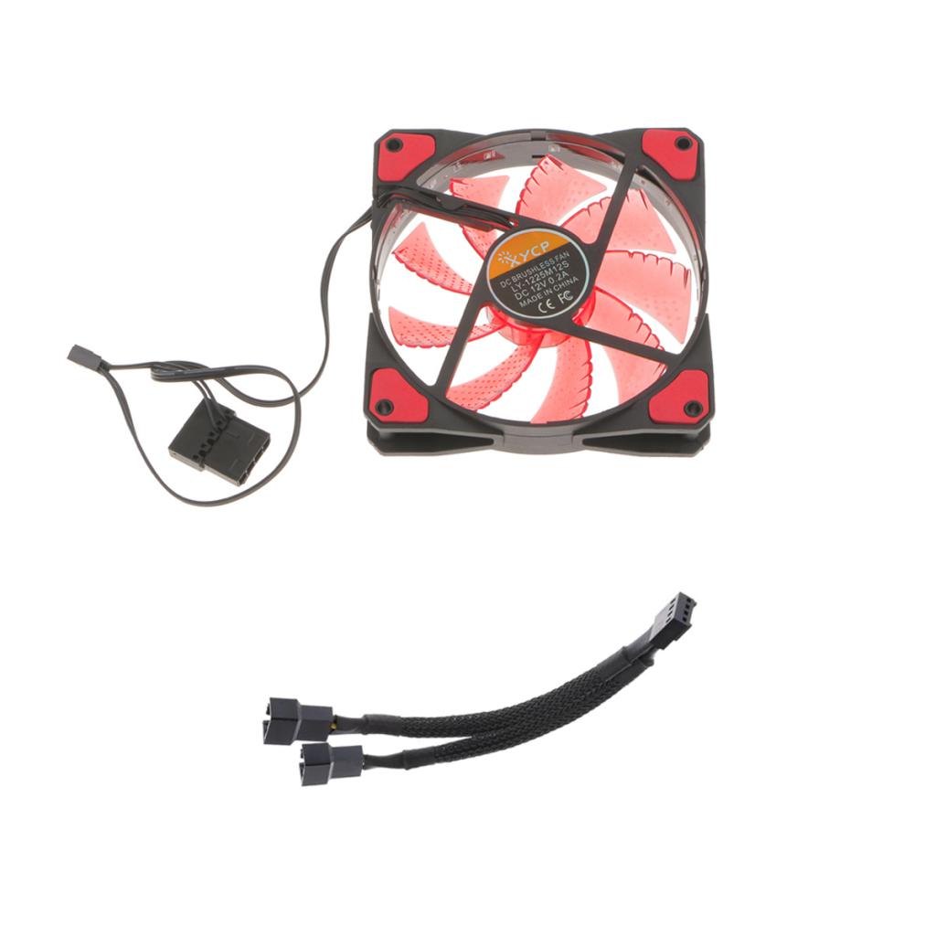 3/4Pin 15 LED 120mm PC Case CPU Cooling Fan+4pin 2Ways Y Splitter Fan Cable