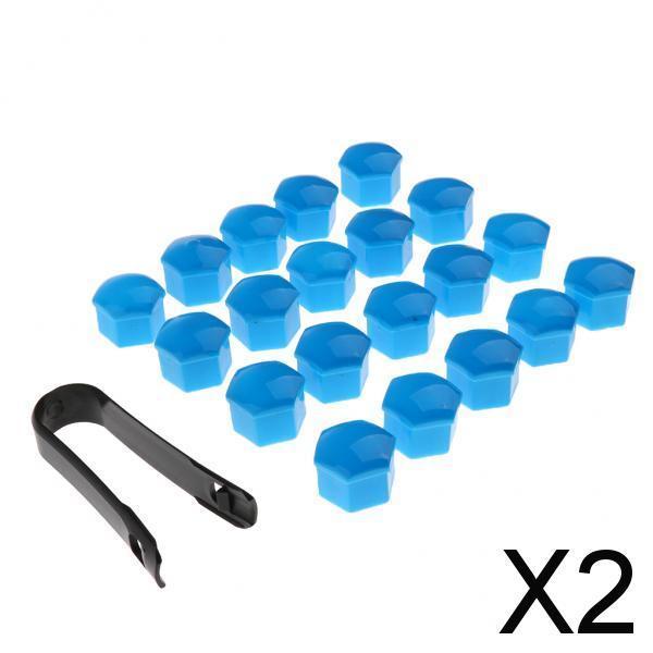2x20 Pieces Car Truck Wheel Tyre Center Hub Screw 19mm Protective Cap Blue