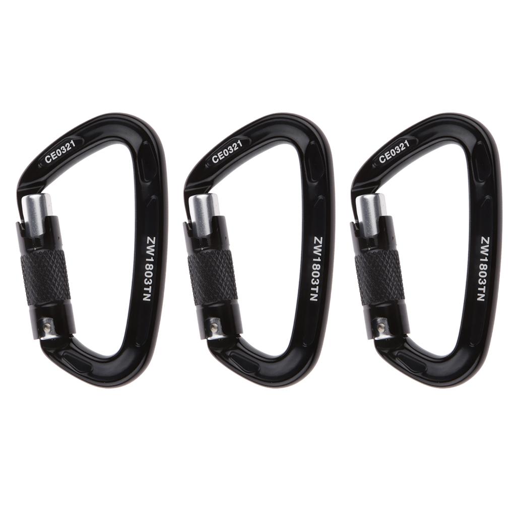 3 Pieces Self-locking Mountaineering Climbing Aluminum Carabiner 24KN Black