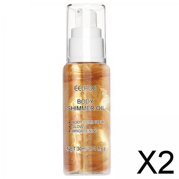 2xBody Shimmer Oil Multipleuse Moisturizing Glitter Waterproof for Make up 30G Golden