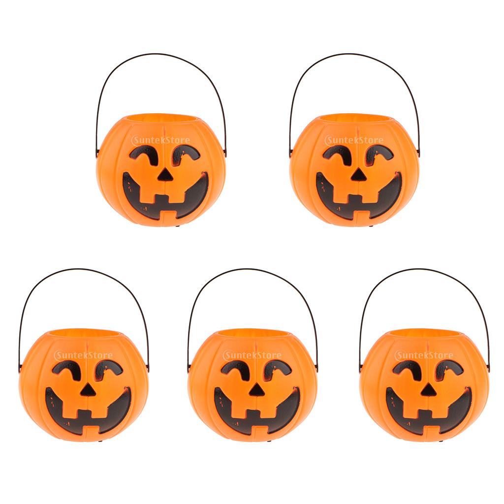 5Pcs Halloween Kid Trick or Treat Candy Holder Bucket with Handle Candy Bowl