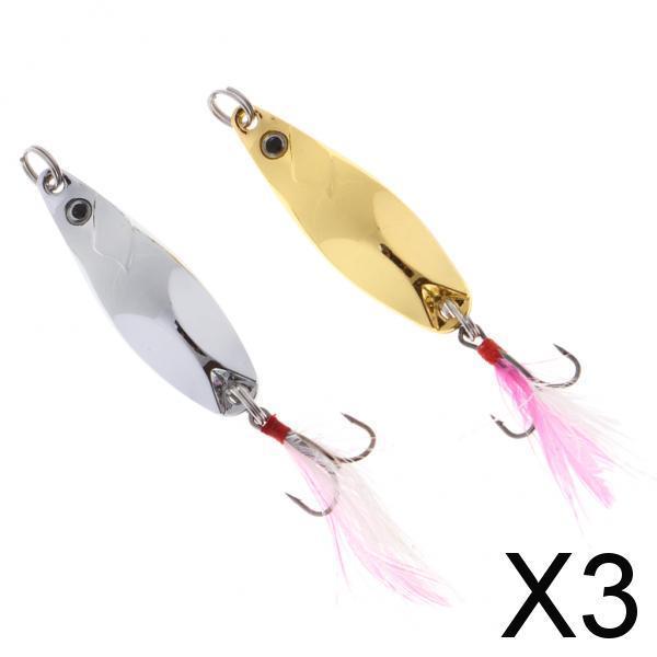 3x2 Pieces Metal Spoons Fishing Lures Hard Sequins Baits with Hooks for Trout