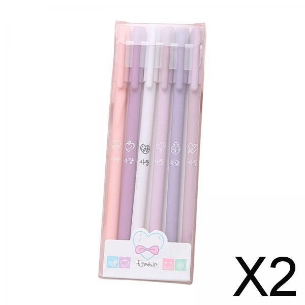 2x6 Pieces Gel Ink Pens Journal Pen Smooth Writing Pens Student 0.5mm Fine Purple