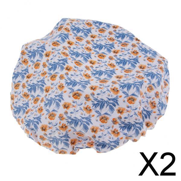 2xWomen Shower Caps Bathing Bath Hat Elastic Salon Hair Cover Head Cap Blue