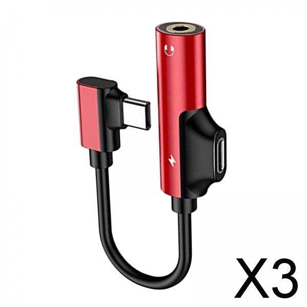 3x2-in-1 USB-C PD Headphone Jack Adapter for Aux Stereo Earphones red