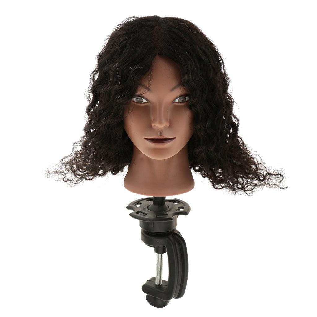 Cosmetology Silicone Human Hair Practice Training Mannequin Head + Clamp
