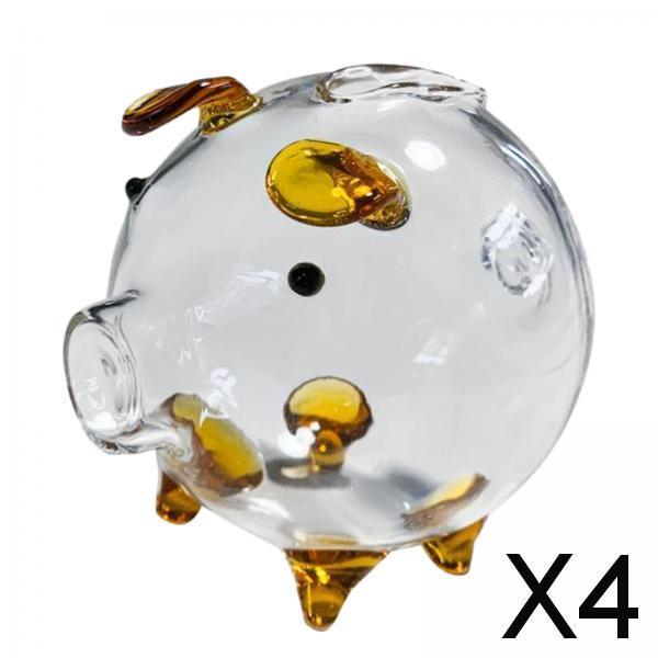 4xClear Glass Pig Piggy Bank Novelty Transparent Pig Piggy Bank Festival Gifts