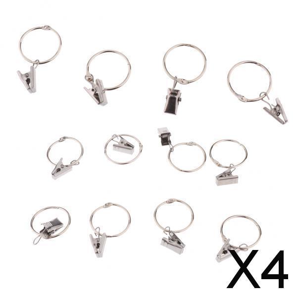 4x12Pcs Curtain Ring Hook with Clips with Eyes Portable Sliding Rod Rings Hook