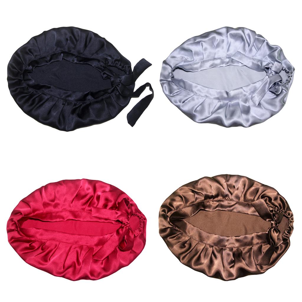 4 Pieces Women Pure Silk Sleep Hats Wrap Night Cap Hair Care Bonnet