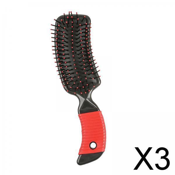 3xCushion Hairbrush Massage Comb Brush Detangling Comb for Salon Home Red