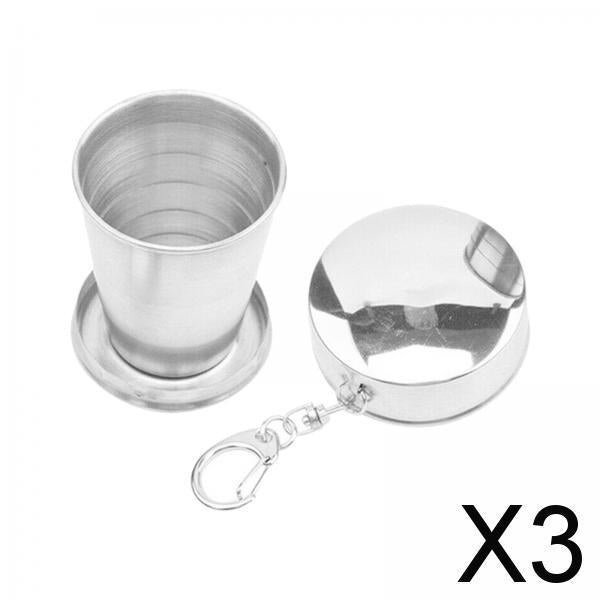 3xCamping Folding Cup with Keychain Telescopic Mug Stainless Steel Camping Mug S