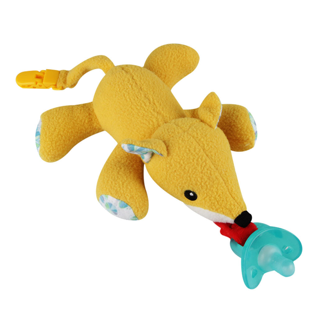 Inafnt Silicone Pacifier Holder Plush Animal Detachable Toy Yellow fox