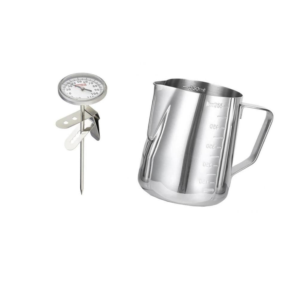 600ML Stainless Steel Coffee Milk Frothing Jug + Milk Frothing Thermometer