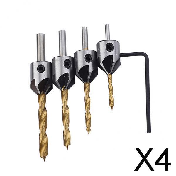 4x4Pieces Tapered Drill Countersink Bit Set Wood Hole Woodwork chamfer Bit