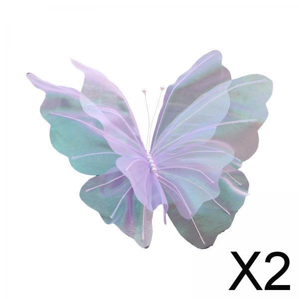 2xSilk Yarn Artificial Butterfly Giant Gauze Fake Butterfly for Wedding Crafts Violet