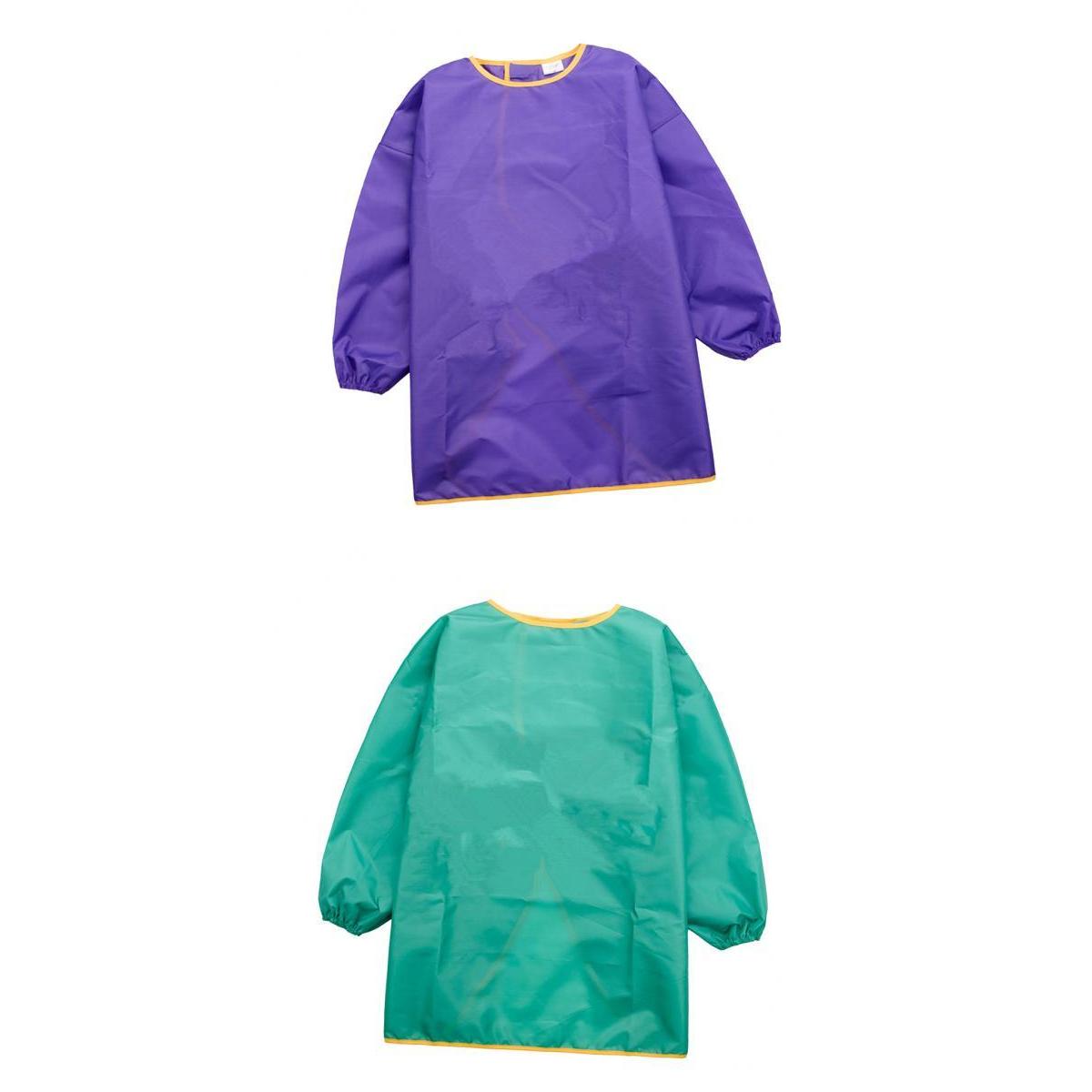 Children Kids Long Sleeve Apron Painting Waterproof Smock L Purple+Green
