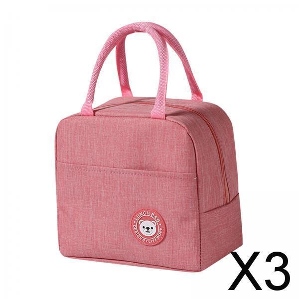 3xThermal Insulated Lunch Bag Handbag Pouch Tote Food Container Pink