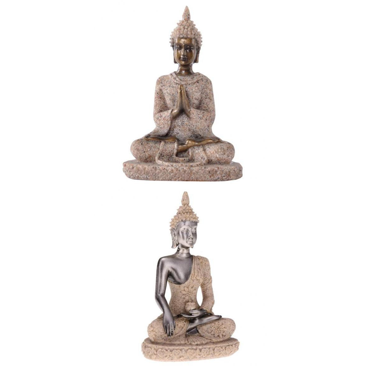 2Pcs Sandstone Buddhist Buddha Monk Figurine Sculpture Statue Home Decor