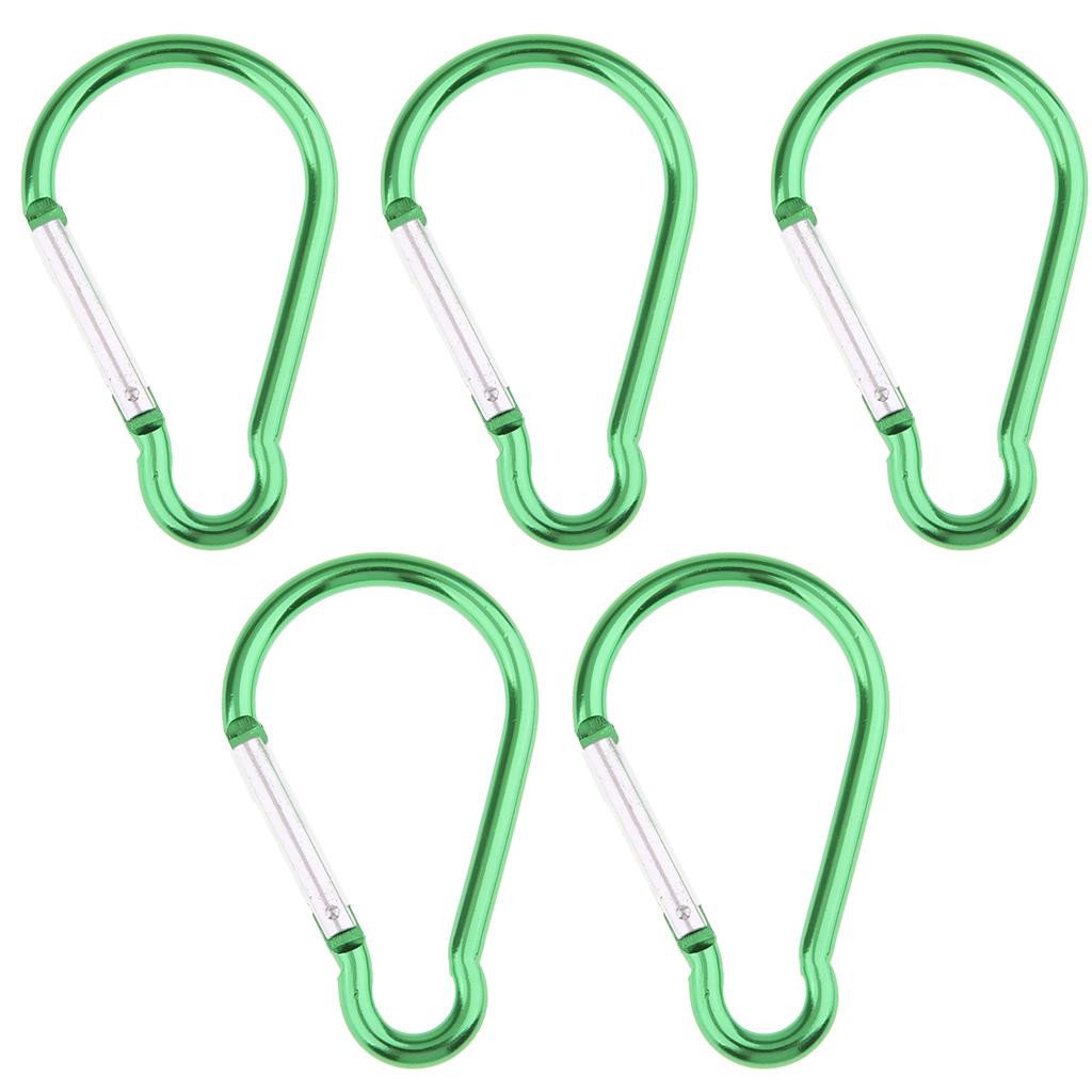 5PCS Aluminum Carabiner D Shape Buckle Keychain Clip Spring Snap Hook Green