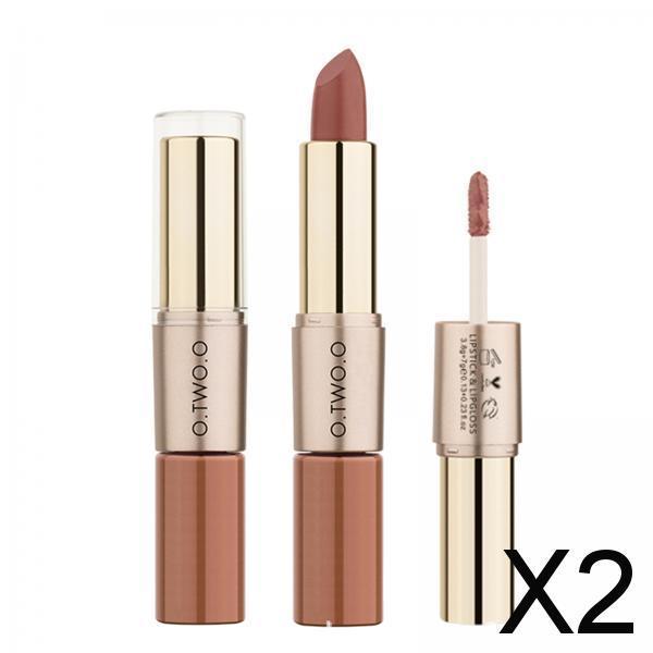 2xCompact 2 in 1 Waterproof Matte Lipstick Lip Gloss Lipgloss Color 02