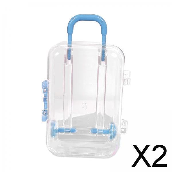 2xJewelry Organiser Suitcase Shape Portable Treasure Chest Box Keepsake Blue