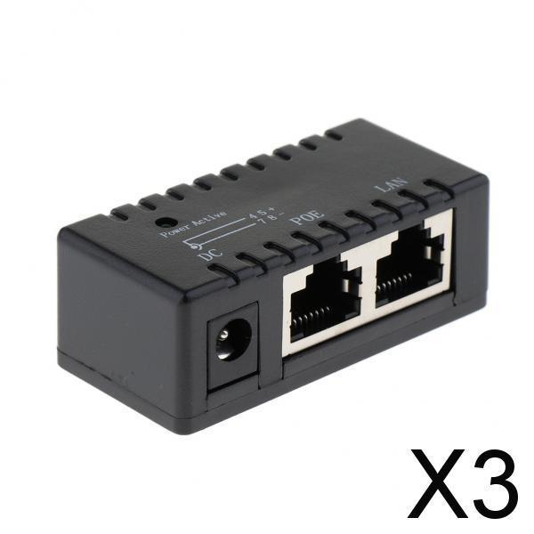3xPOE Injector Splitter over Ethernet Adapter IP Camera LAN Network DC Black