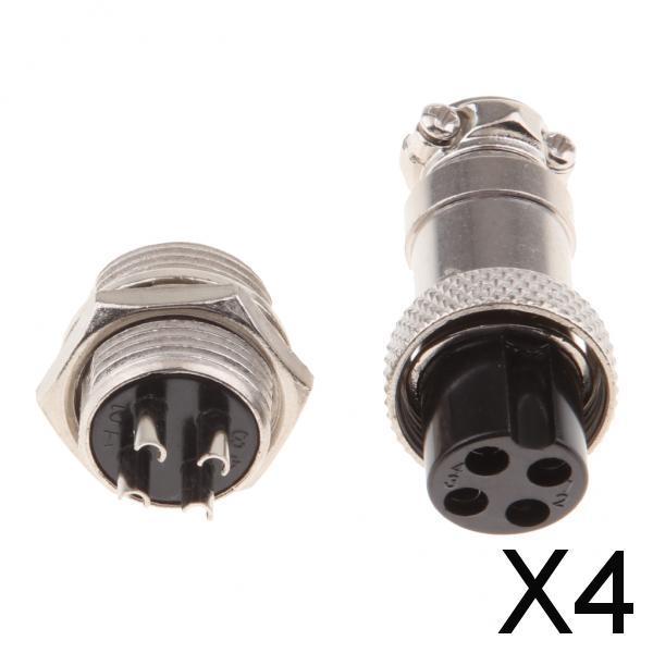 4xPair GX16 4Pins Waterproof Male Female Panel Metal Aviation Wire Connector