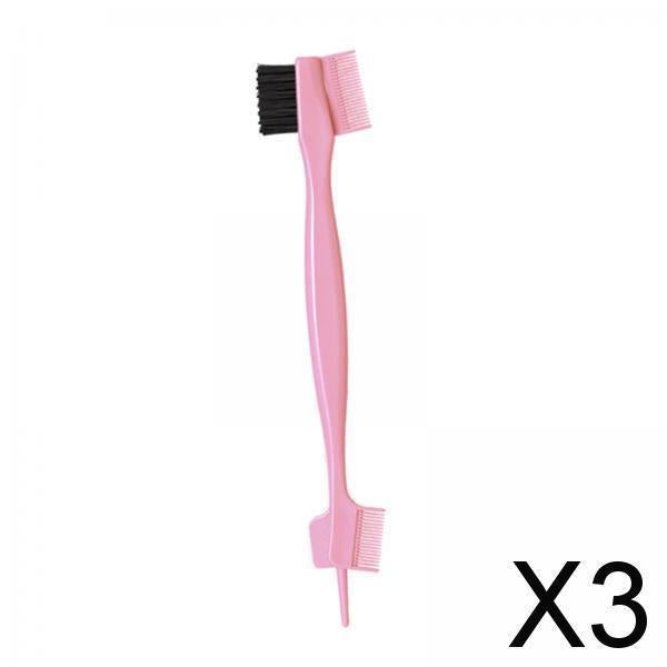 3xEyebrow Brush Comb Double-Sides Beauty Tool for Makeup Women Travel Pink
