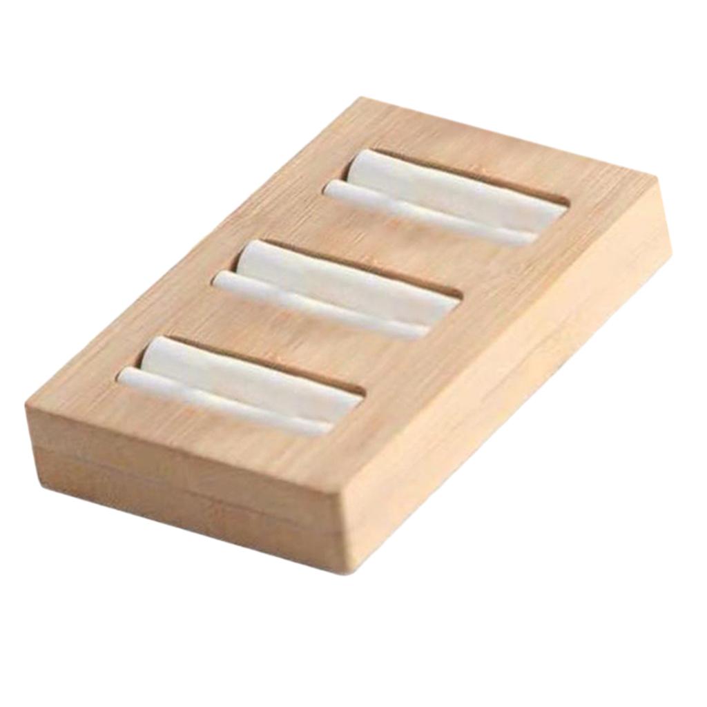 Wooden Earrings Rings Jewelry Display Tray Organizer Holder 3 Slots White