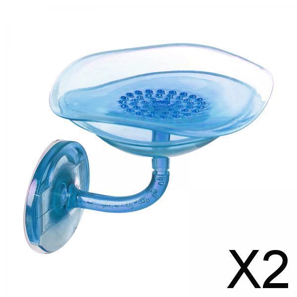 2xWall Mounted Soap Holder Double Layer Hanging Saver for Wall Hotel blue