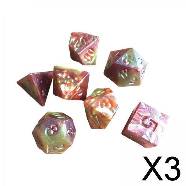 3x7-Pack Double Color Multi Sided Dice 7-Die Acrylic for DND RPG Entertainment