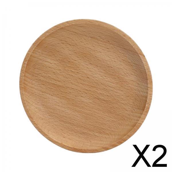 2xWood Plate Wooden Tray Dessert Fruit Bread Dishes Dinner Plates 12x12cm