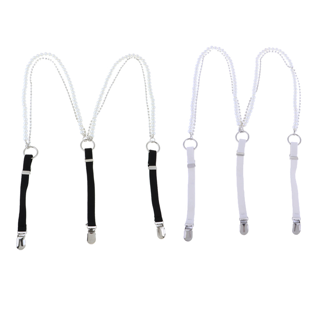 2x Pearl Diamante Elastic Suspenders Shirt Braces for Women Pants Trousers