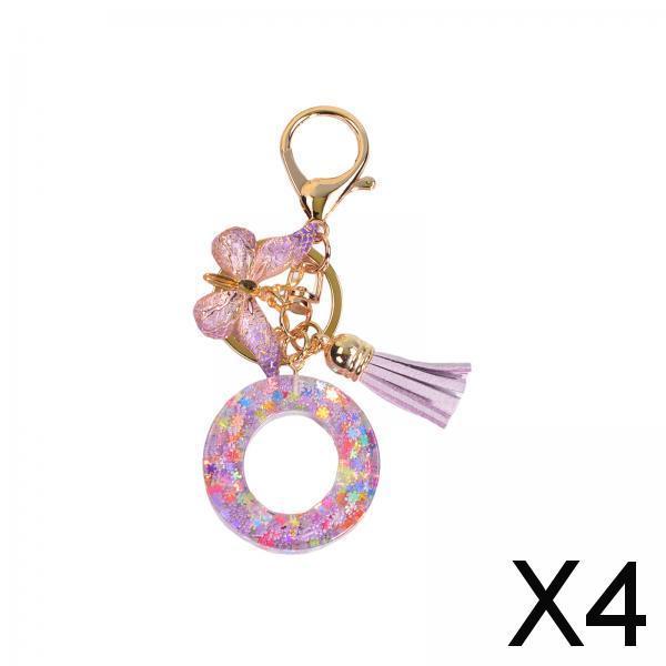 4xResin Keychain Ornaments Girls Women Gifts English Alphabet Keyring Keychain O