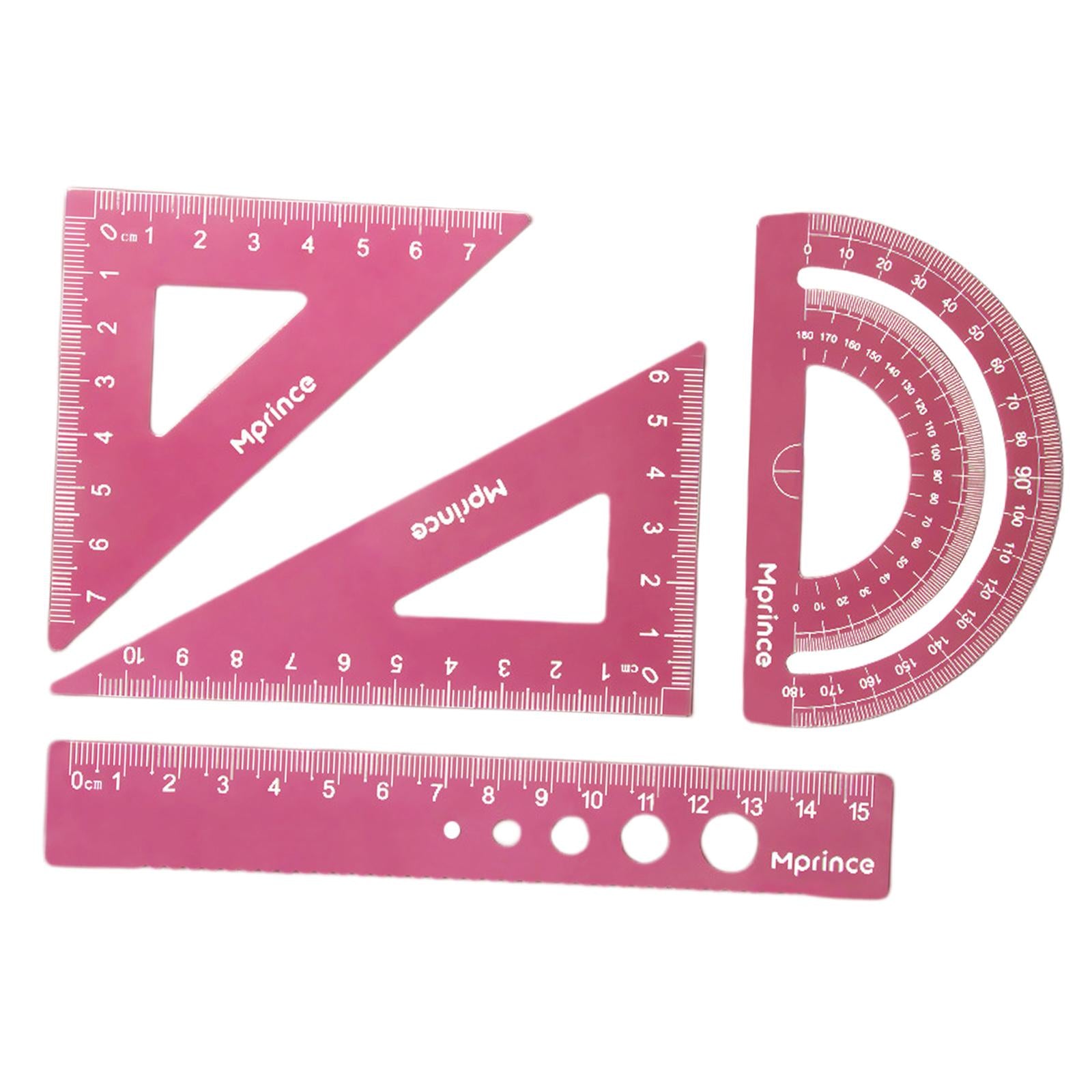 Geometry Math Ruler Metal Protractor Ruler Set for Home Carpentry Dark Pink