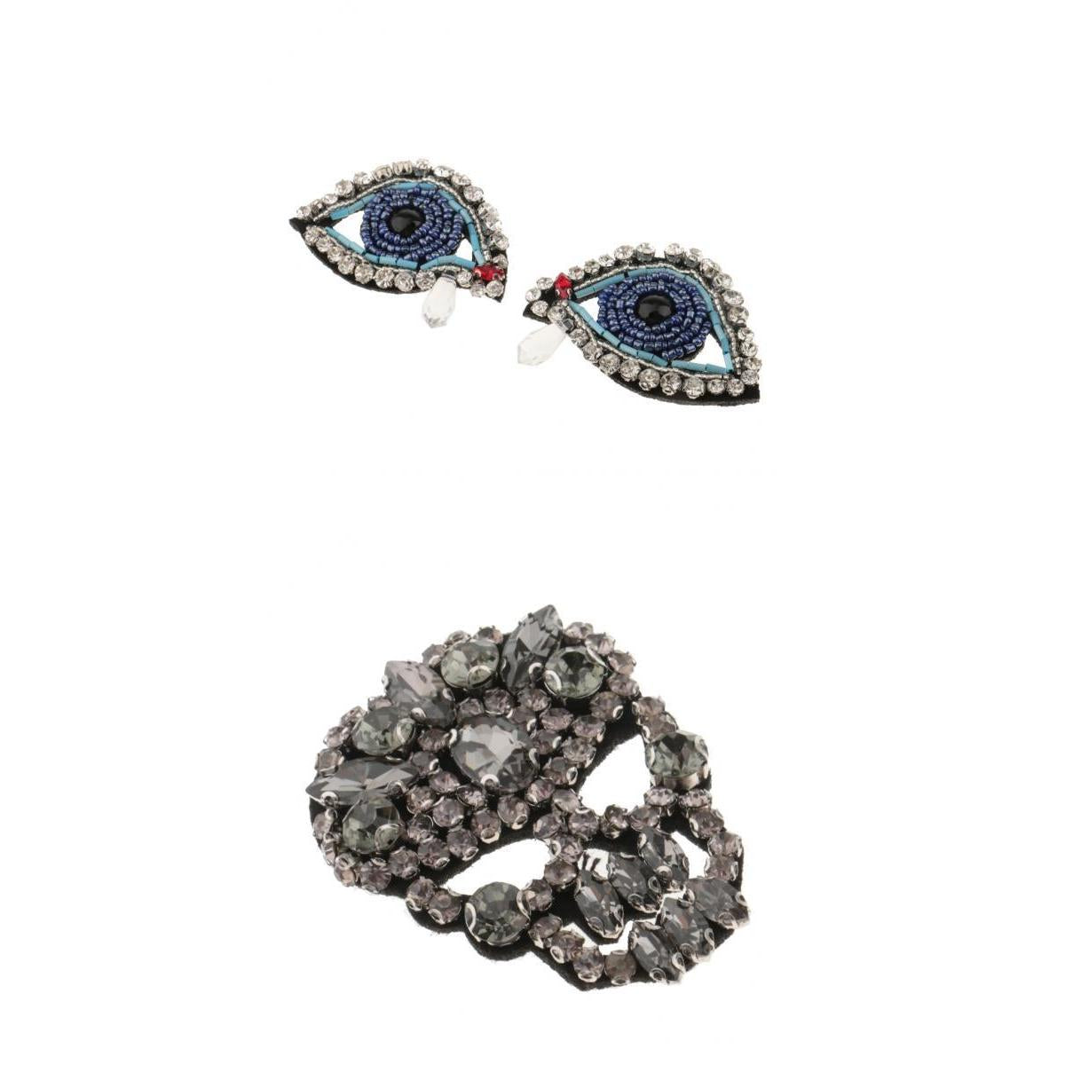 3 Pieces Beaded Eyes and Rhinestone Skull Applique Sew on Patches