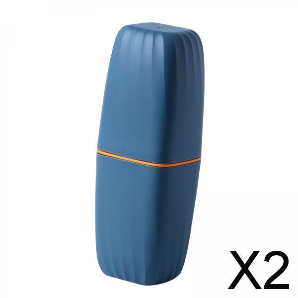 2xToothbrush Toothpaste Holder Case Compact for Business Trip Bathroom Outdoor dark blue