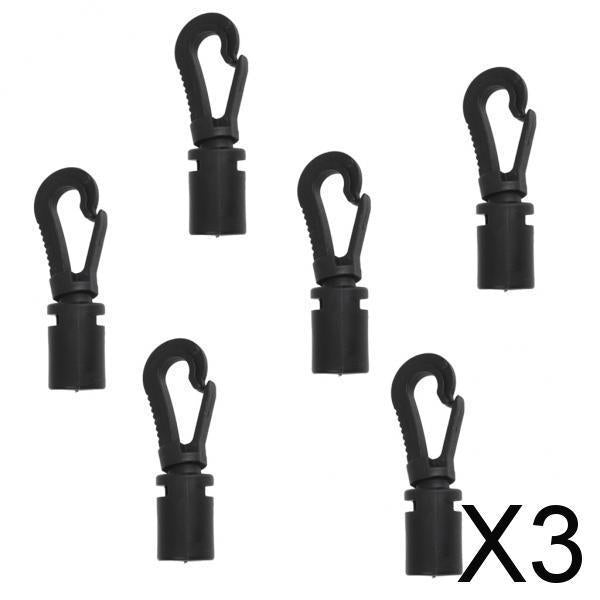 3x6 Pieces Black Bungee Cord Snap End Hooks for Marine Kayak Canoe Boat