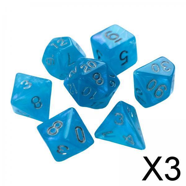 3x7 Pieces Polyhedral Dices Set Game Dices for Party Game Table Game Card Game Light Blue