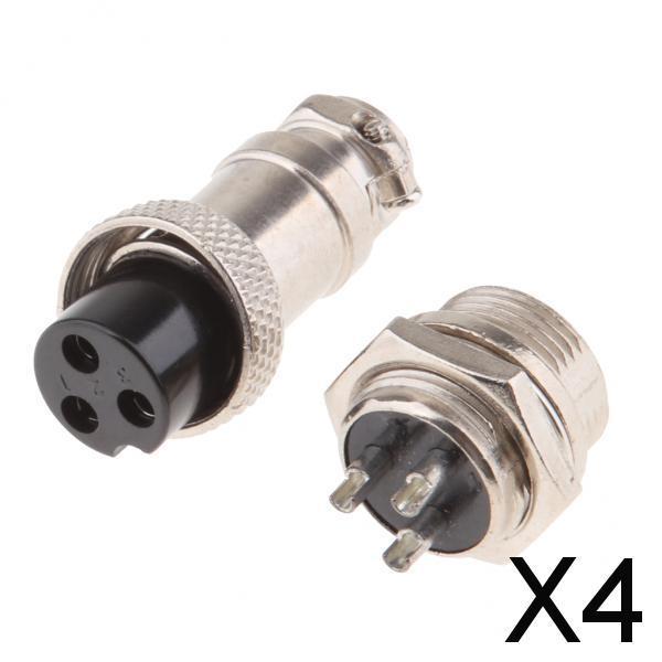4xPair GX16 3Pins Waterproof Male Female Panel Metal Aviation Wire Connector