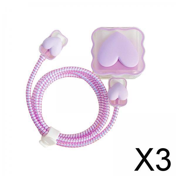 3xChargers Cable Protective Cover 4in1 3D Protective Case for Cell Phone Phone Love Purple