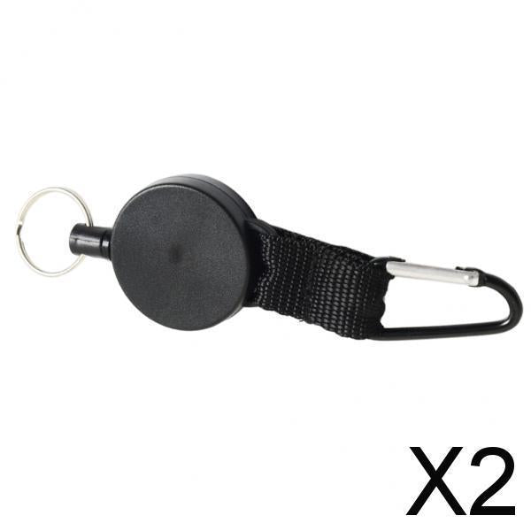 2xHeavy Duty Key Holder Carabiner Buckle with Steel Cable Keyrings Black