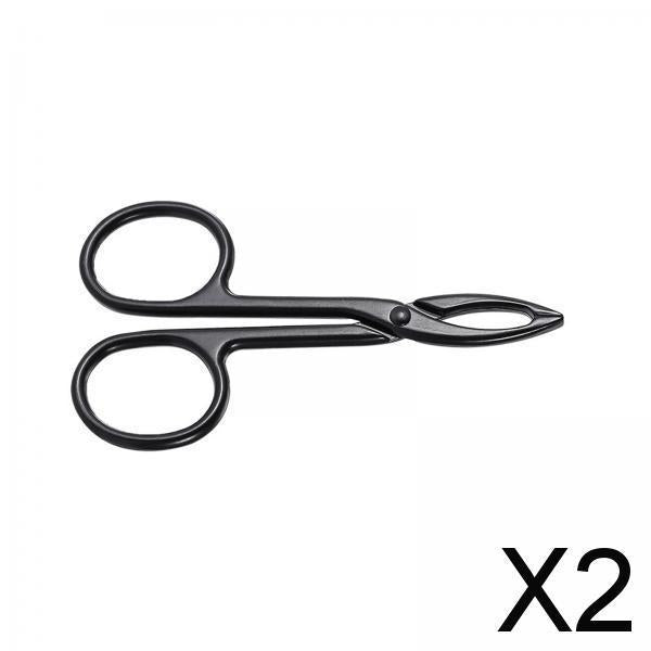 2xEyebrow Tweezers Scissors Handle Comfortable Grip Flat Tip Tweezers Trimming Black Straight 