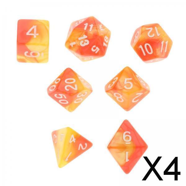 4x7Pcs Multi-sided Digital Dice D4 D6 D8 D10 D12 D20 for Table Game Toys Props Red Yellow