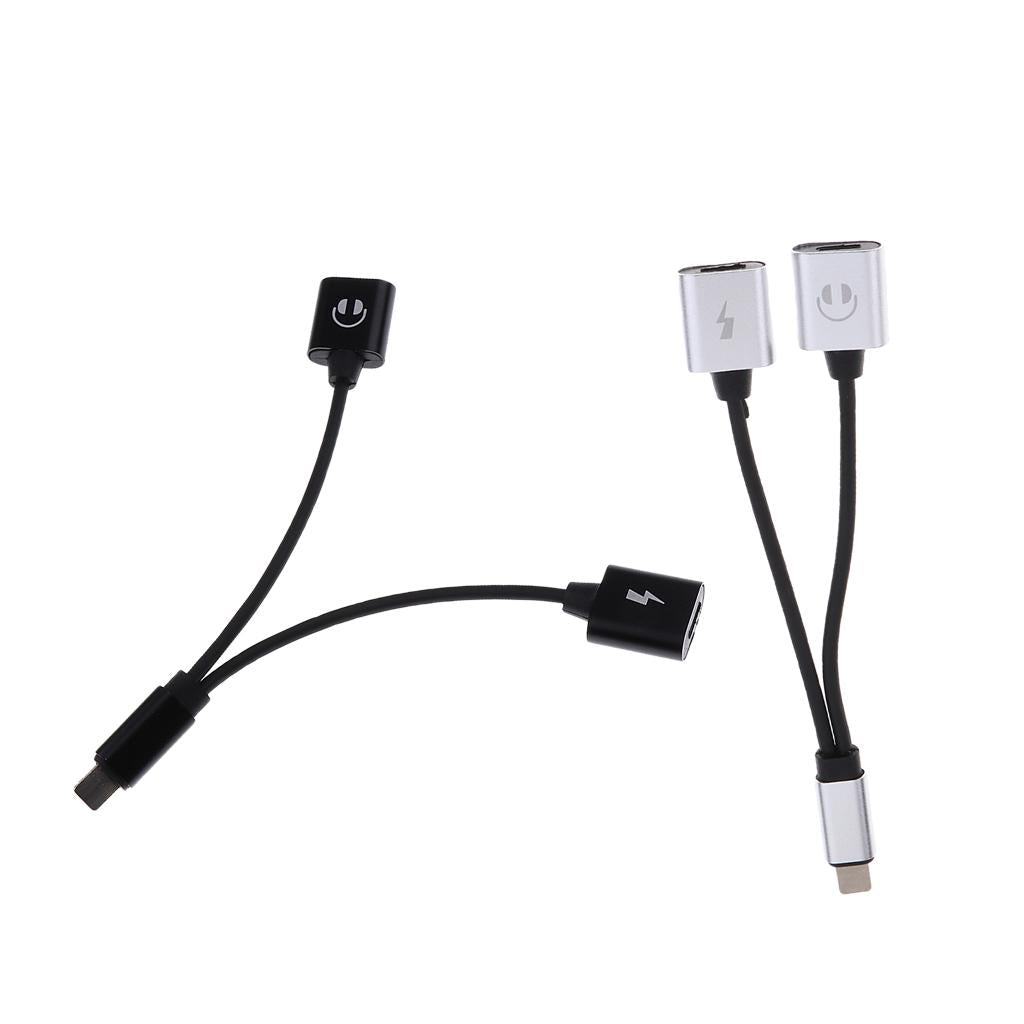 2 Pieces Protable Double Jack Headphone Audio Charging Adapter for iPhone