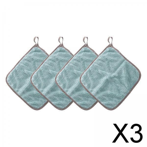 3x4Pcs Absorbent Cleaning Cloth Quick Drying for Furniture Wiping Stains Green