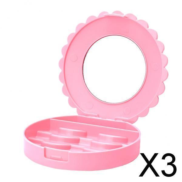 3xPink Protable False Eyelashes Carrier Container Storage Case Lash Holder Box